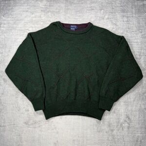 Gant Sweater Mens Large Green Argyle Wool Made in Scotland Crewneck Grandpa Knit